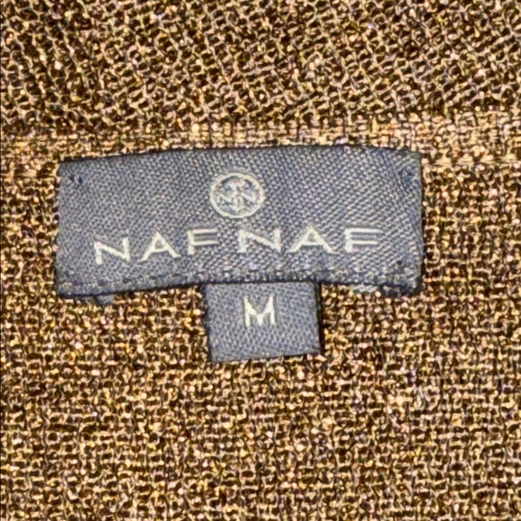 Naf Naf Y2K Gold Metallic Knit V Neck Bell Sleeve Top SZ Medium - Picture 7 of 9